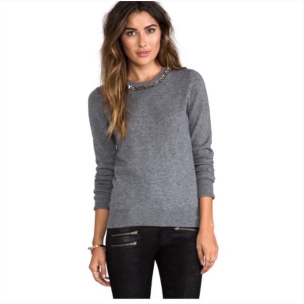 Equipment Femme Sweater Women’s M Gray Pullover Embellished Neck - Picture 2 of 13